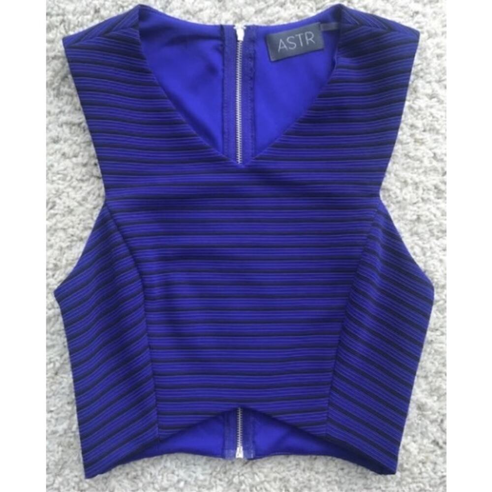 ASTR the Label Blue, Black Stripe Sleeveless Crop Top, Size M, EUC